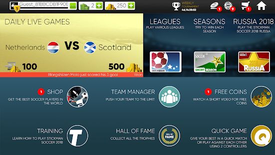 Скачать взломанную Stickman Soccer 2018 (Бесконечные монеты) версия 2.2.6 apk на Андроид