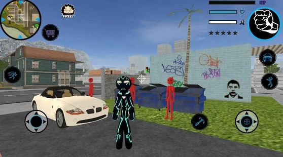 Скачать взломанную Neon Iron Stickman Rope Hero City Gangstar Mafia (Бесконечные монеты) версия 1.6 apk на Андроид