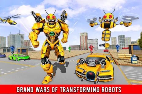 Скачать взломанную Игра Пчела робот трансформации автомобиля (Бесконечные монеты) версия 1.8 apk на Андроид