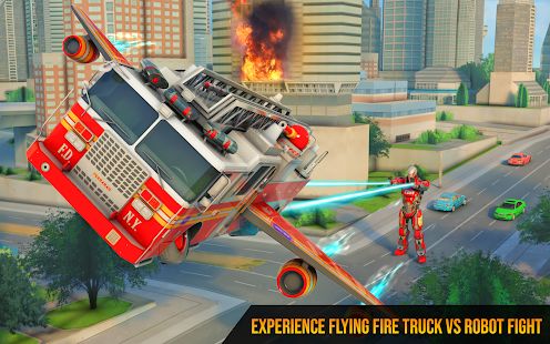 Скачать взломанную Flying Firefighter Truck Transform Robot Games (Открыты уровни) версия 27 apk на Андроид
