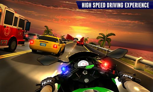 Скачать взломанную полицейский мотоцикл шоссе наездник гоночные игры (Открыты уровни) версия 67 apk на Андроид
