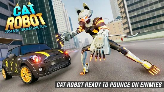 Скачать взломанную Cat Robot Car Game - Car Robot War (Открыты уровни) версия 1.1 apk на Андроид