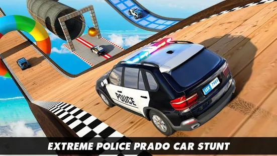 Скачать взломанную Полиция Prado автомобиль трюк - мег рампа трюки 3D (Открыты уровни) версия 2.1 apk на Андроид