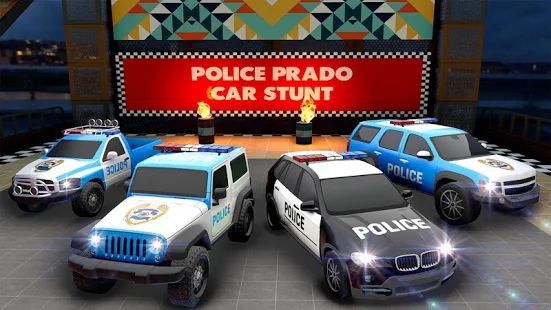 Скачать взломанную Полиция Prado автомобиль трюк - мег рампа трюки 3D (Открыты уровни) версия 2.1 apk на Андроид