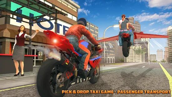 Скачать взломанную Real Flying Bike Taxi Simulator: Bike Driving Game (Много денег) версия 3.3 apk на Андроид