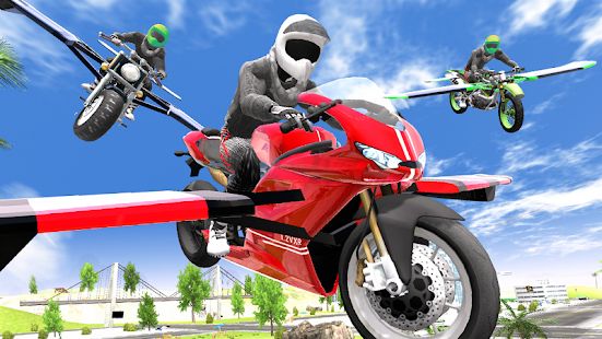 Скачать взломанную Flying Motorbike Simulator (Много денег) версия 1.18 apk на Андроид
