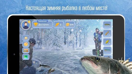Скачать взломанную Зимняя рыбалка игра на русском. Рыбак. Язь,лещ,сом (Много денег) версия 1.53 apk на Андроид